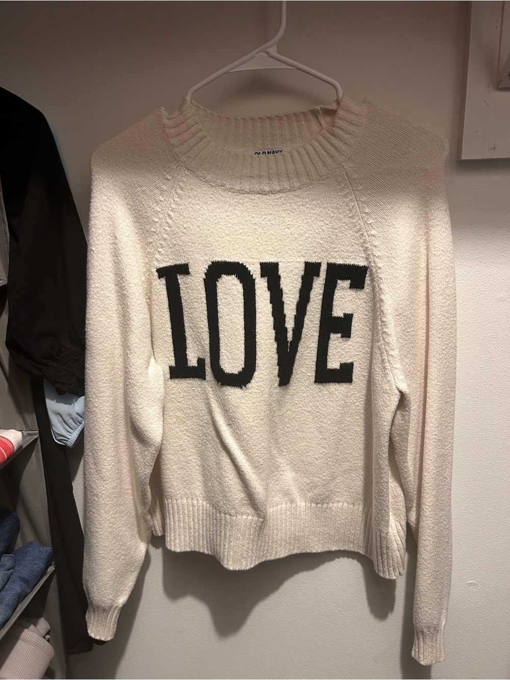 Old Navy Cream Sweater with Black LOVE Lettering